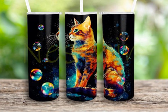 Cat Colorful Sitting Design Tumbler PNG Review